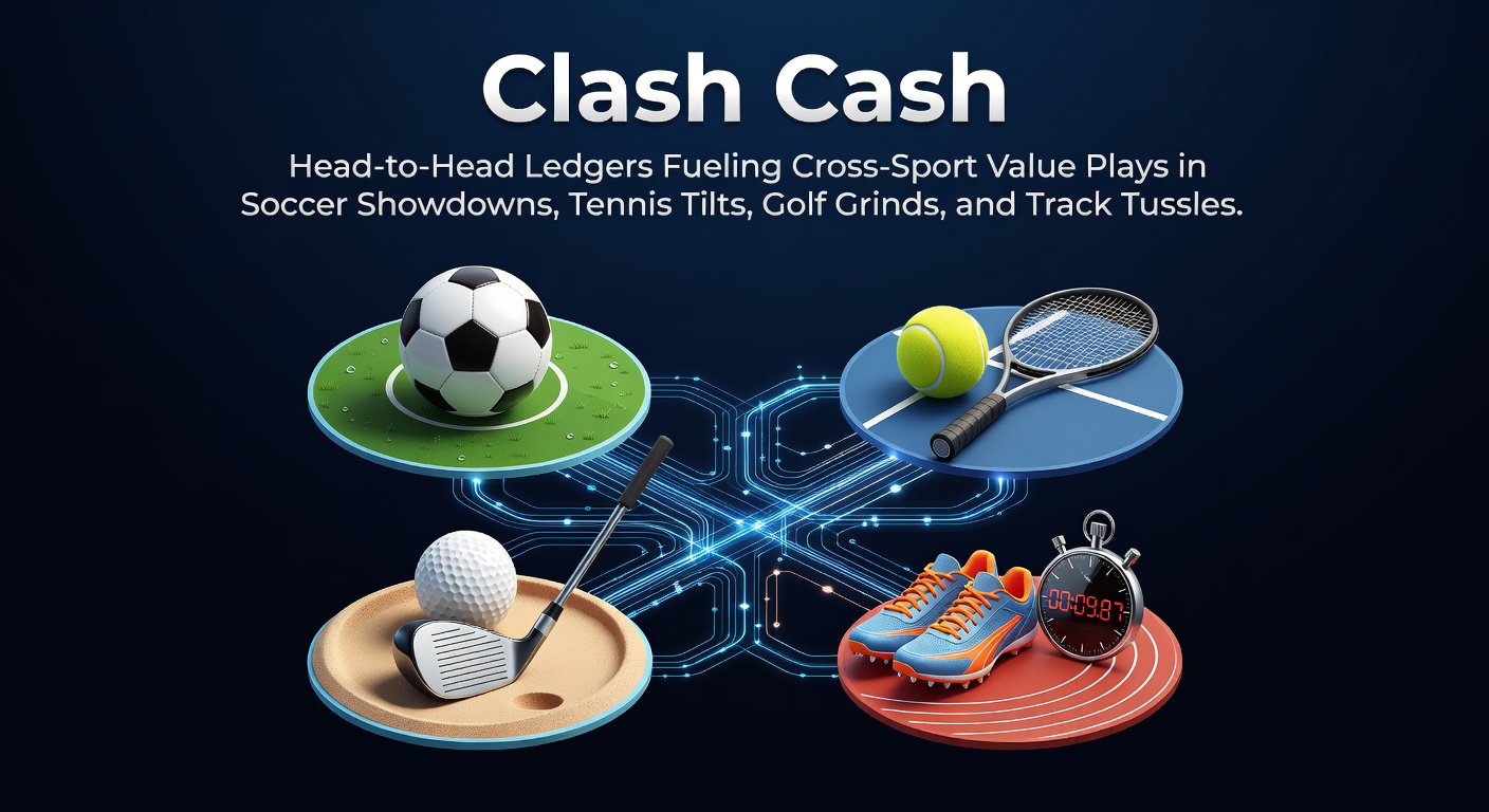 Collage of soccer players clashing, tennis rivals at net, golfers in bunkers, and track athletes sprinting neck-and-neck, highlighting intense head-to-head battles across sports