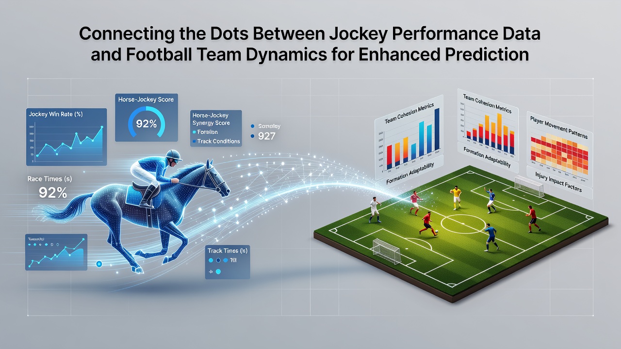 Network graph illustrating links between individual jockey metrics and collective football team performance indicators