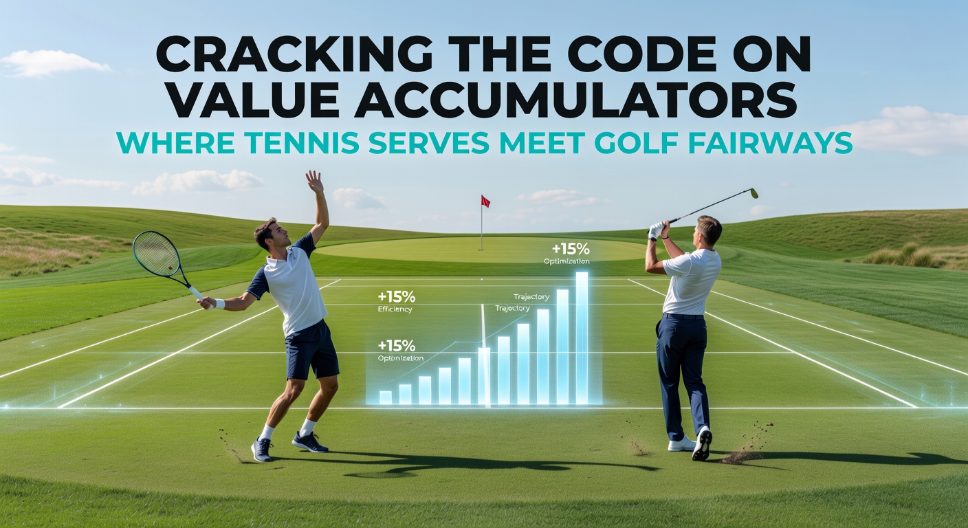 Close-up of a tennis racket mid-serve intersecting with a golf ball soaring toward a fairway, highlighting statistical overlaps in accumulator betting strategies
