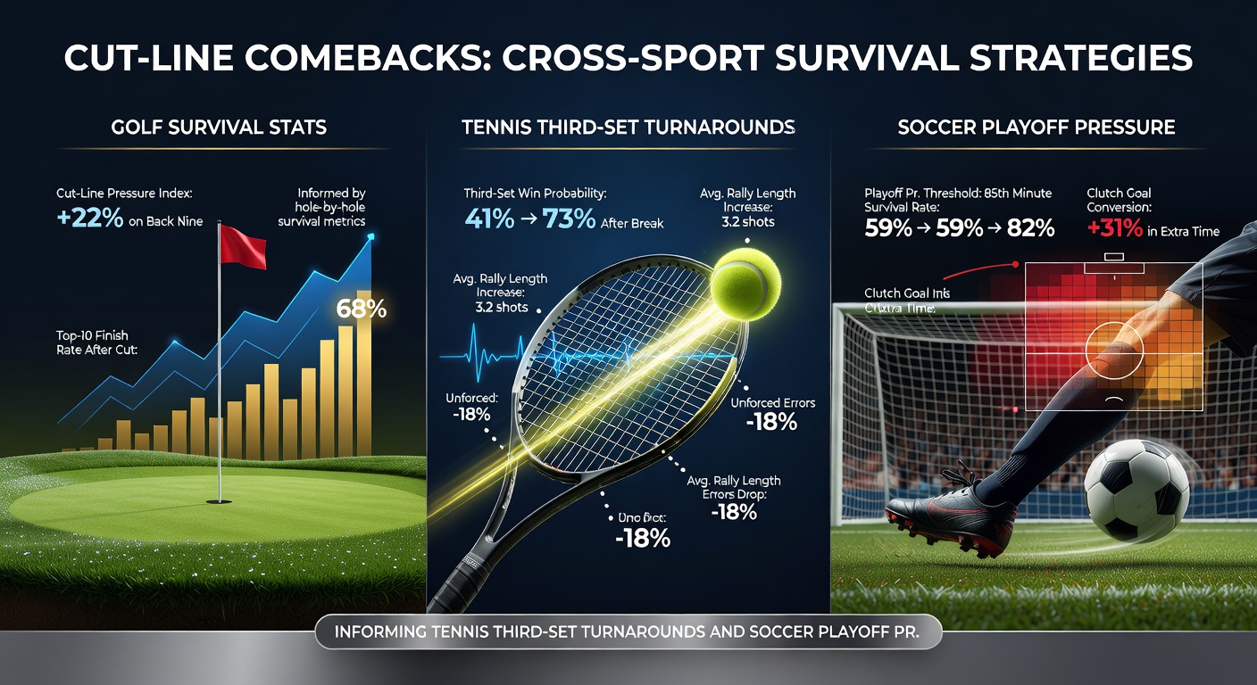 Tennis player celebrating a third-set comeback on court, fist-pumping after a crucial break point, with crowd in background and scoreboard showing tied set