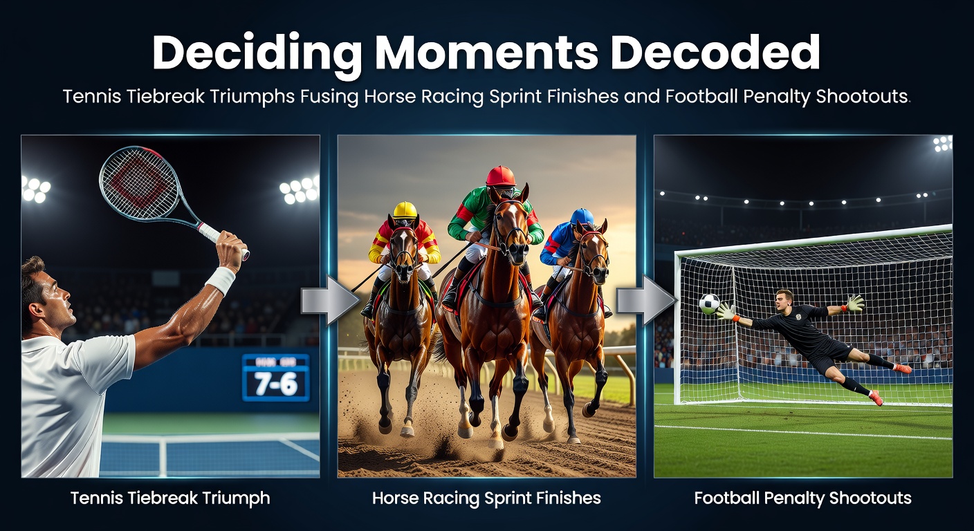 Intense tennis tiebreak rally with players lunging for the ball under stadium lights