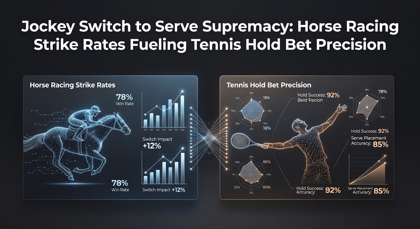 A jockey guiding a horse across the finish line under bright track lights, symbolizing strike rate precision in racing