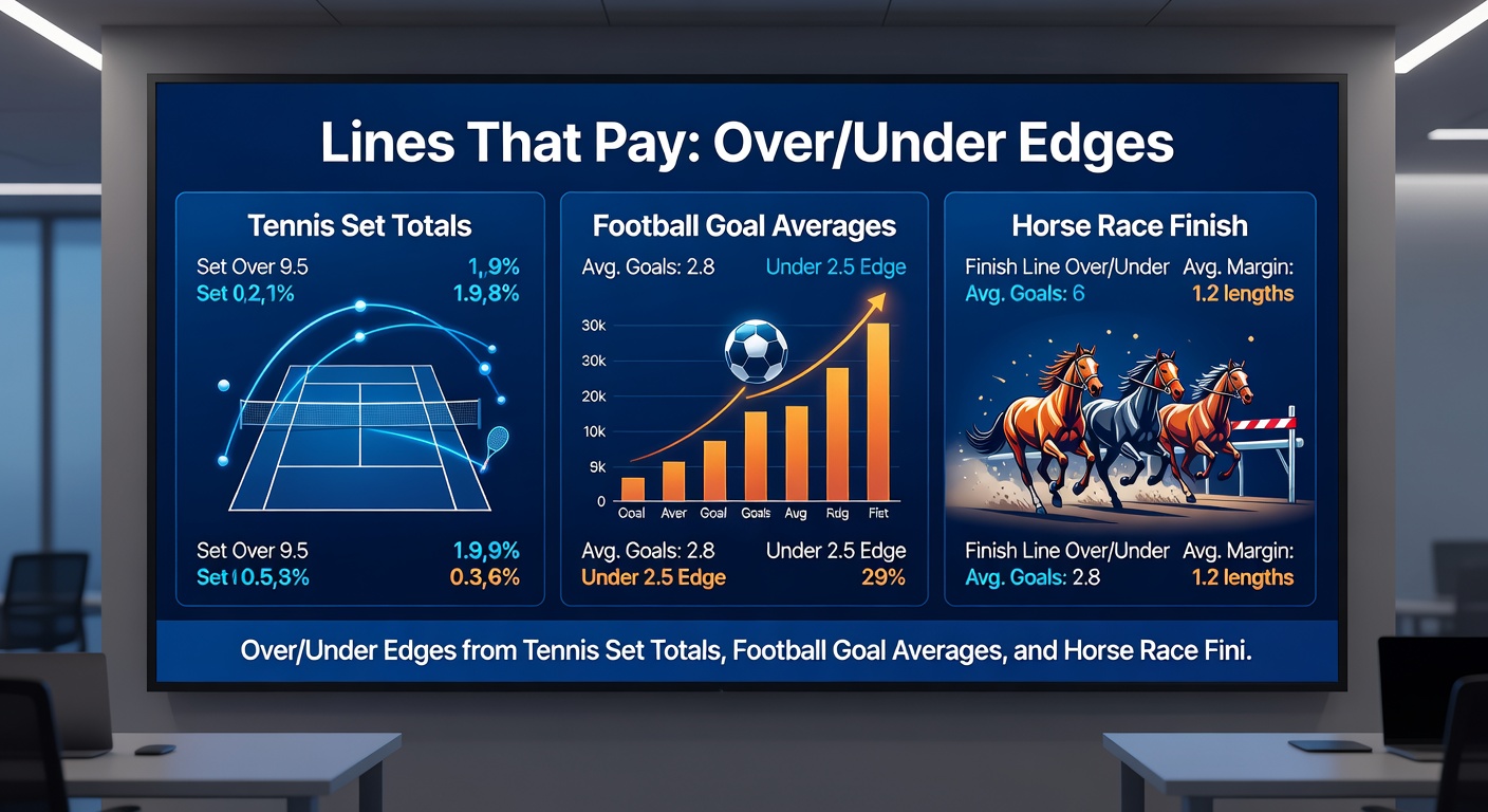 Close-up split image of a tennis scoreboard ticking past set totals, a football match stats graphic highlighting goal timings, and a photo-finish in horse racing with times to the hundredth