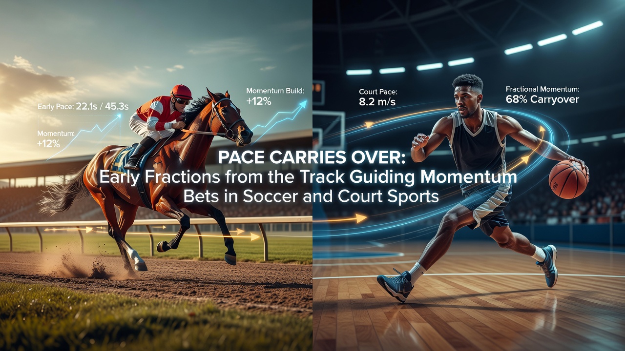 Horse racing fractions displayed alongside soccer and tennis momentum charts