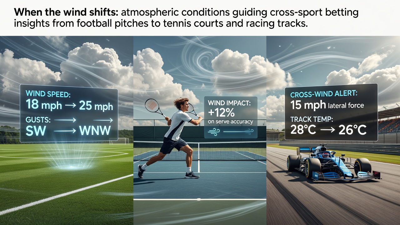 Wind patterns affecting multiple sports venues including football pitches, tennis courts and racing tracks